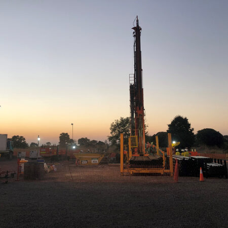 12.07.21 – Mitchell Drilling Hanjin D&B -45D rig at dusk on Tai-1/-1A location