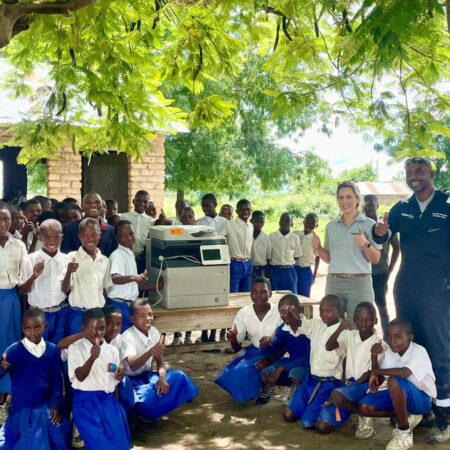 24.01.24 – Our CEO Lorna Blaisse donating photocopier to Headteacher and pupils of Mkonko Village Primary School, much welcomed for exam preparation